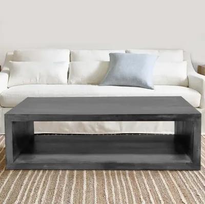 58" Cube Shaped Wooden Coffee Table With Open Bottom Shelf, Charcoal Gray