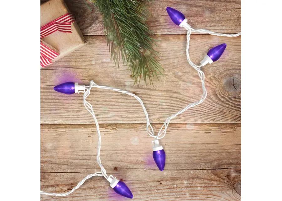 25 Count Purple LED C7 Christmas Lights  16 ft White Wire