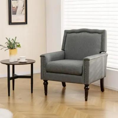 Hivvago Mid-century Modern Armchair Linen Fabric Upholstered Accent Chair with Cushion-Gray