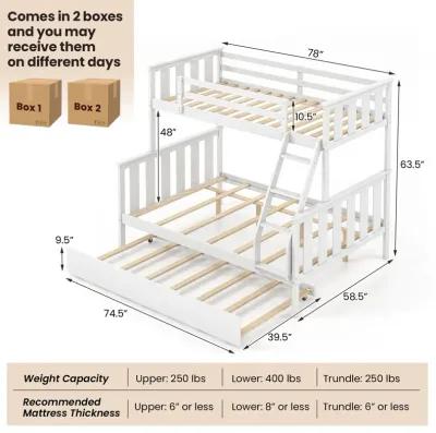 3-in-1 Twin Over Full Bunk Bed with Trundle and Ladder