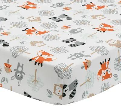 Bedtime Originals Woodland Friends Fox/Owl/Raccoon Fitted Crib Sheet - White