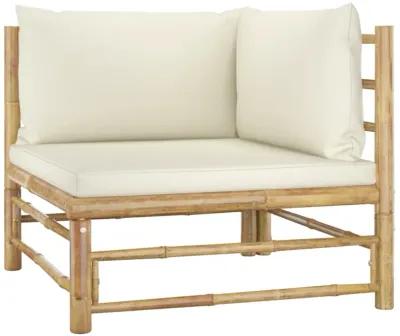 vidaXL 2 Piece Garden Lounge Set with Cream White Cushions Bamboo