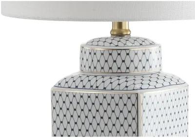 Cleo 21.5" Ceramic/Metal Ginger Jar LED Table Lamp, White/Navy