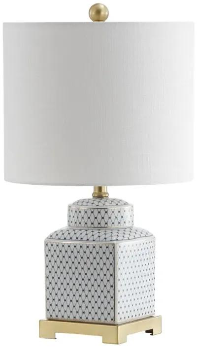 Cleo 21.5" Ceramic/Metal Ginger Jar LED Table Lamp, White/Navy