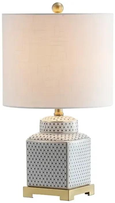 Cleo 21.5" Ceramic/Metal Ginger Jar LED Table Lamp, White/Navy