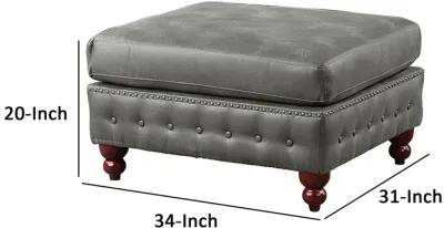 Simi 34 Inch Square Ottoman, Handcrafted Legs, Vegan Faux Leather-Benzara