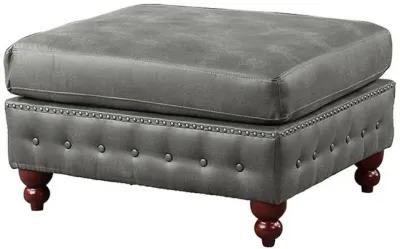 Simi 34 Inch Square Ottoman, Handcrafted Legs, Vegan Faux Leather-Benzara