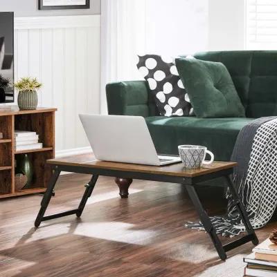 Rustic Dark Brown Laptop Desk - Adjustable Tilt Top, Folding Legs, and Drawer for Bed, Sofa, and Breakfast