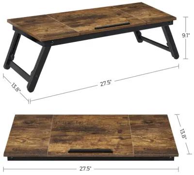 Rustic Dark Brown Laptop Desk - Adjustable Tilt Top, Folding Legs, and Drawer for Bed, Sofa, and Breakfast