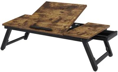 Rustic Dark Brown Laptop Desk - Adjustable Tilt Top, Folding Legs, and Drawer for Bed, Sofa, and Breakfast