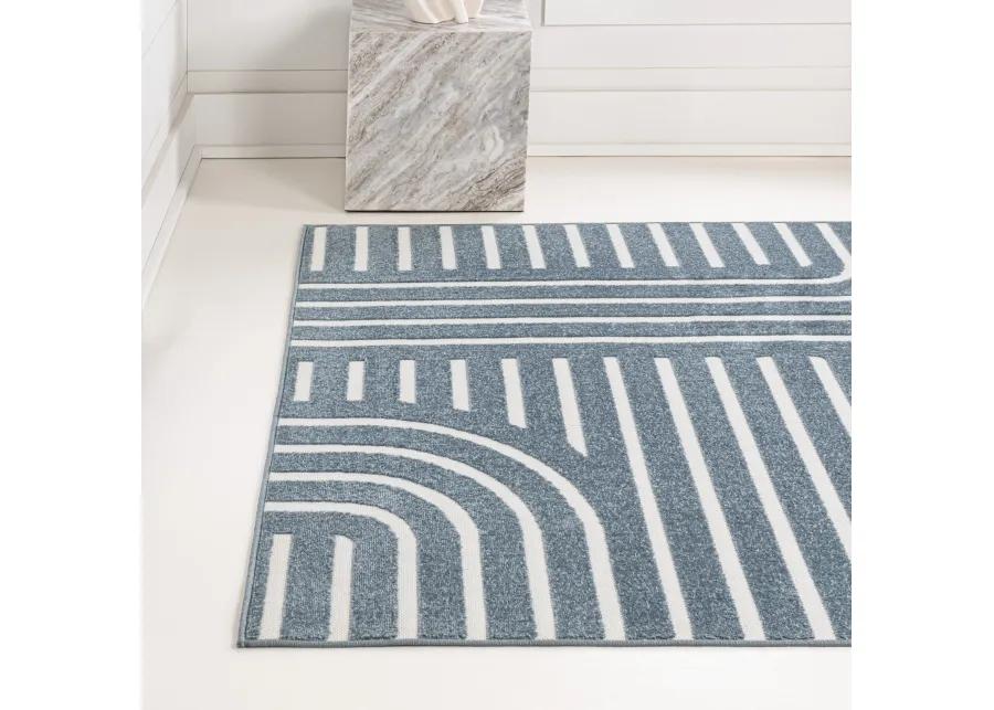 Anders High-Low MidCentury Modern Arch Stripe Two-Tone Navy/Cream 4 ft. x 6 ft. Indoor/Outdoor Area Rug