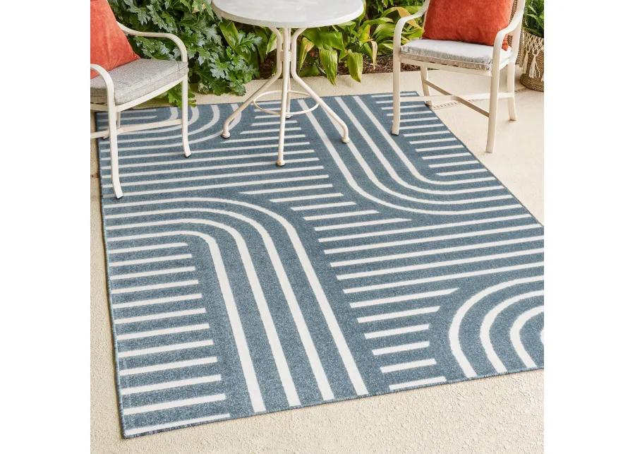 Anders High-Low MidCentury Modern Arch Stripe Two-Tone Navy/Cream 4 ft. x 6 ft. Indoor/Outdoor Area Rug