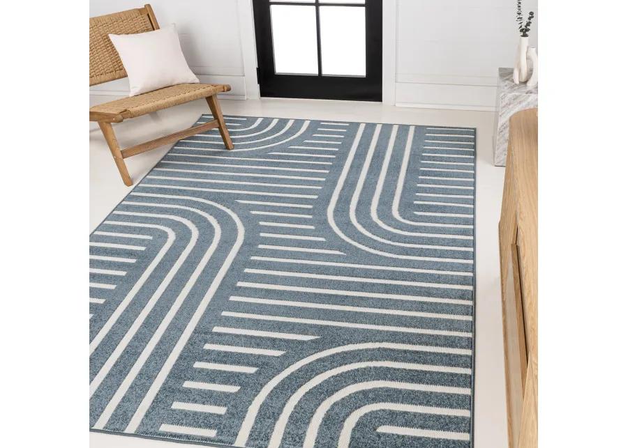 Anders High-Low MidCentury Modern Arch Stripe Two-Tone Navy/Cream 4 ft. x 6 ft. Indoor/Outdoor Area Rug