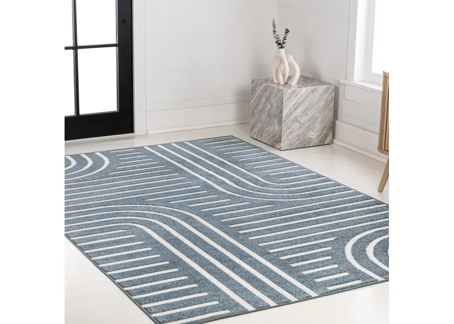 Anders High-Low MidCentury Modern Arch Stripe Two-Tone Navy/Cream 4 ft. x 6 ft. Indoor/Outdoor Area Rug