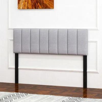 Linen Upholstered Headboard with Solid Wood Legs and Adjustable Width-Gray