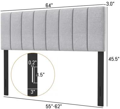 Linen Upholstered Headboard with Solid Wood Legs and Adjustable Width-Gray