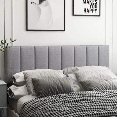 Linen Upholstered Headboard with Solid Wood Legs and Adjustable Width-Gray