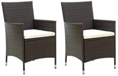 vidaXL Patio Chairs with Cushions 2 pcs Poly Rattan Brown