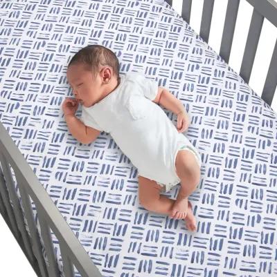 Lambs & Ivy Signature Crosshatch Organic Cotton Navy Blue Fitted Crib Sheet