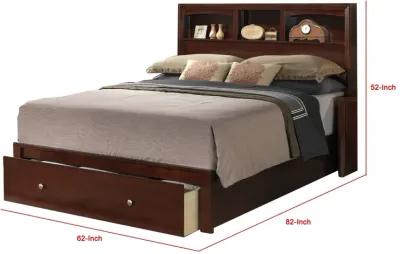 Queen Bed with Storage Footboard, Bookcase Headboard, Modern Cherry Brown-Benzara