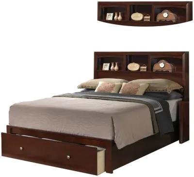 Queen Bed with Storage Footboard, Bookcase Headboard, Modern Cherry Brown-Benzara