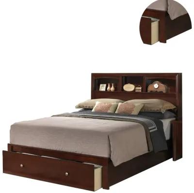 Queen Bed with Storage Footboard, Bookcase Headboard, Modern Cherry Brown-Benzara