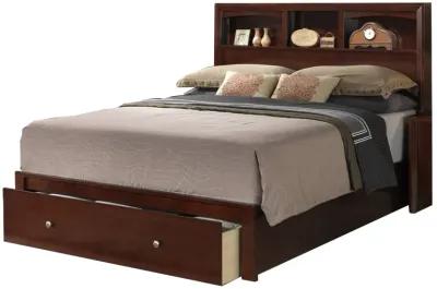 Queen Bed with Storage Footboard, Bookcase Headboard, Modern Cherry Brown-Benzara