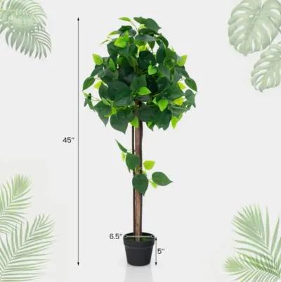 Hivvago 45 Inches Artificial Hydrangea Tree with Real Wood Trunk and Realistic Hydrangea Leaves