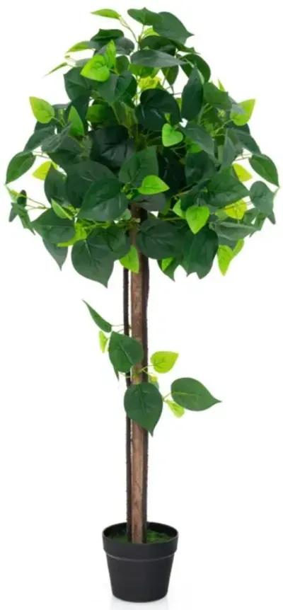 Hivvago 45 Inches Artificial Hydrangea Tree with Real Wood Trunk and Realistic Hydrangea Leaves