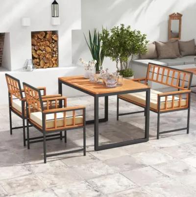 Hivvago 4 Pieces Acacia Wood Patio Dining Set with 1 Rectangular Table