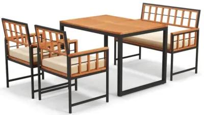 Hivvago 4 Pieces Acacia Wood Patio Dining Set with 1 Rectangular Table