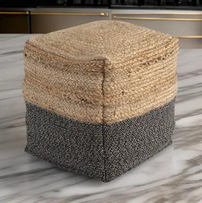 Handwoven Square Shaped Pouf with Zipper, Multicolor - Benzara