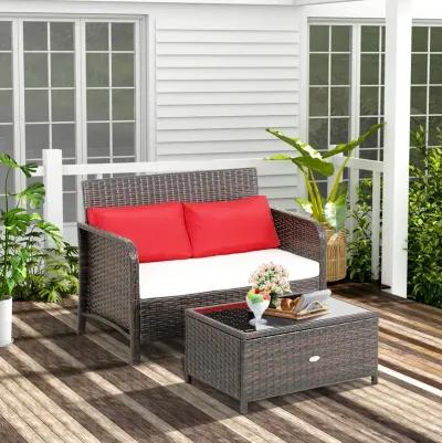 2 Pieces Wicker Loveseat Conversation Sets with Coffee Table