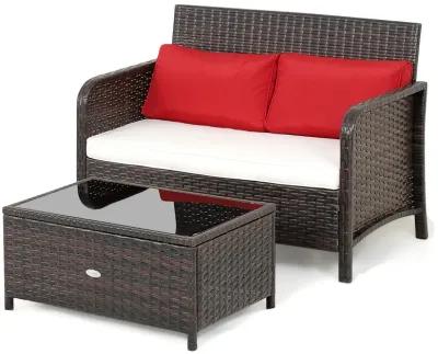 2 Pieces Wicker Loveseat Conversation Sets with Coffee Table