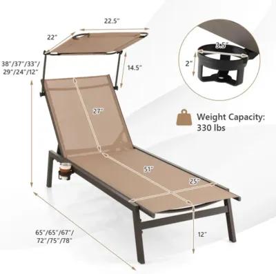 Hivvago Outdoor Chaise Lounge Chair with Sunshade and 6 Adjustable Position-Brown