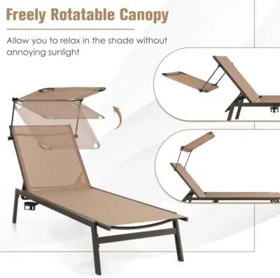 Hivvago Outdoor Chaise Lounge Chair with Sunshade and 6 Adjustable Position-Brown