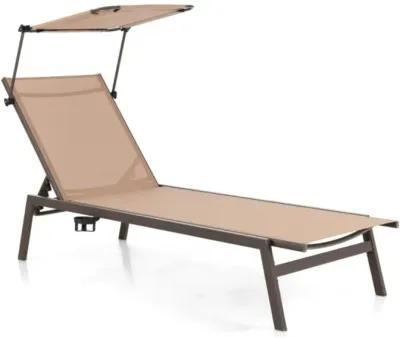 Hivvago Outdoor Chaise Lounge Chair with Sunshade and 6 Adjustable Position-Brown