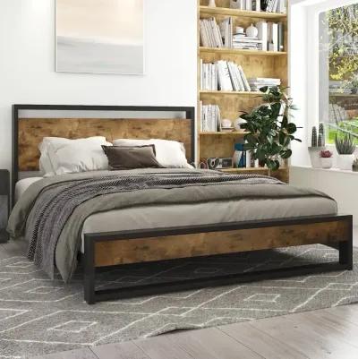 Hivvago Queen Modern Farmhouse Platform Bed Frame with Wood Panel Headboard Footboard