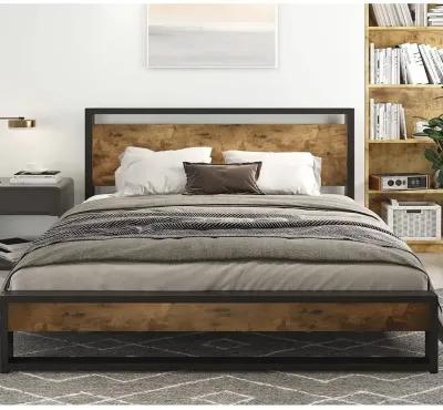 Hivvago Queen Modern Farmhouse Platform Bed Frame with Wood Panel Headboard Footboard