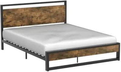 Hivvago Queen Modern Farmhouse Platform Bed Frame with Wood Panel Headboard Footboard