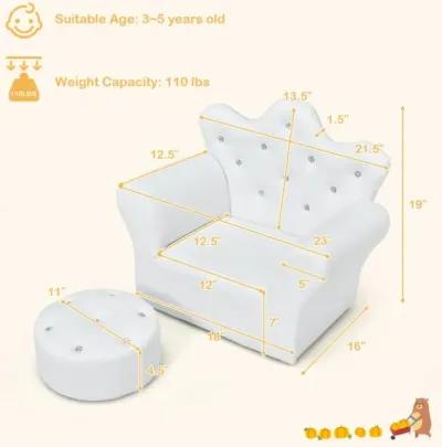 Hivvago  Children Upholstered Princess Sofa with Ottoman and Diamond Decoration for Boys and Girls