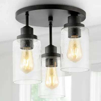 Jonah 3-Light Bohemian Farmhouse Iron/Seeded Glass LED Semi Flush Mount