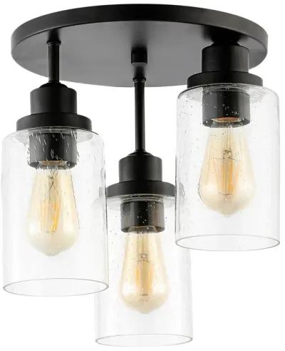 Jonah 3-Light Bohemian Farmhouse Iron/Seeded Glass LED Semi Flush Mount