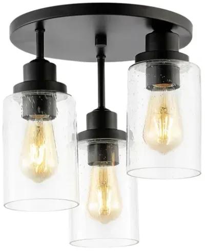 Jonah 3-Light Bohemian Farmhouse Iron/Seeded Glass LED Semi Flush Mount