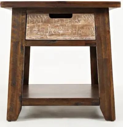 Jofran Painted Canyon Rustic Solid Acacia  End Table