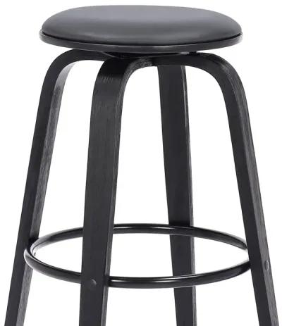 30 Inch Swivel Bar Stool, Wood and Vegan Faux Leather, Gray-Benzara