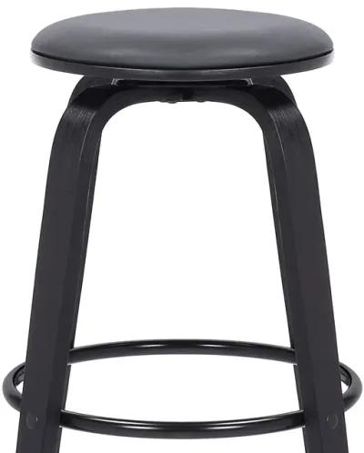 30 Inch Swivel Bar Stool, Wood and Vegan Faux Leather, Gray-Benzara