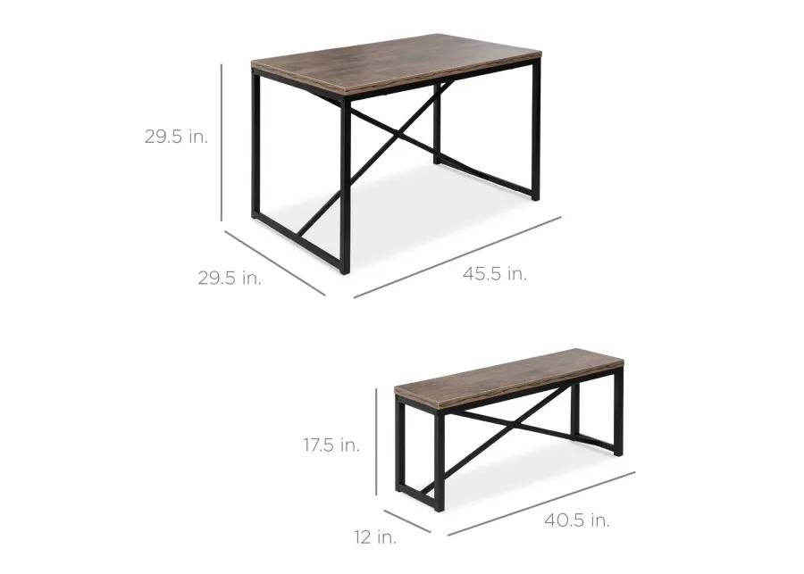 Hivvago Modern 3 Piece Dining Set with Wood Top Metal Frame Table and 2 Bench Chairs