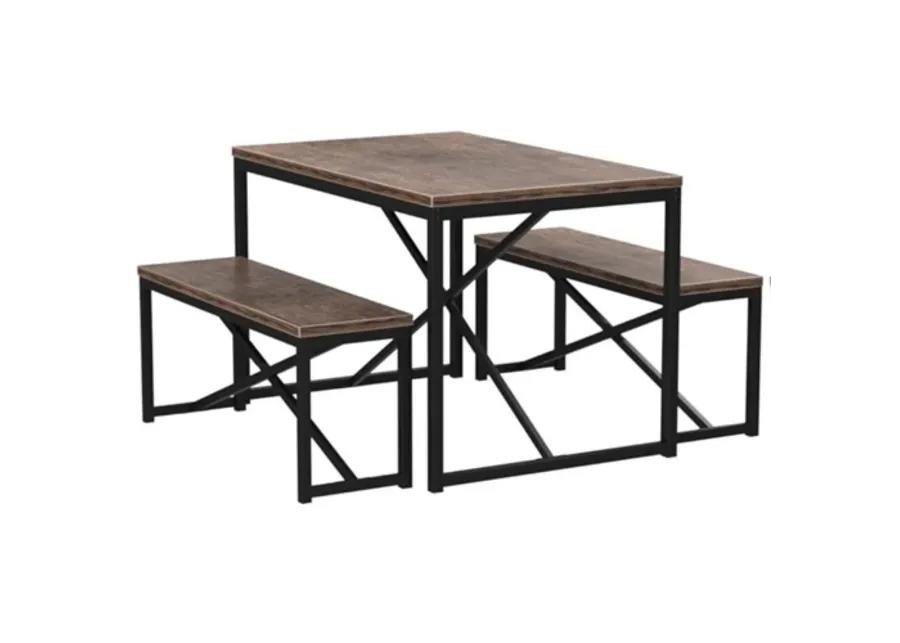 Hivvago Modern 3 Piece Dining Set with Wood Top Metal Frame Table and 2 Bench Chairs