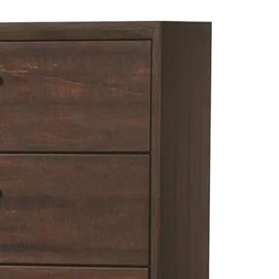 Wooden Chest with Five Drawers and Block Legs Support, Dark Brown-Benzara